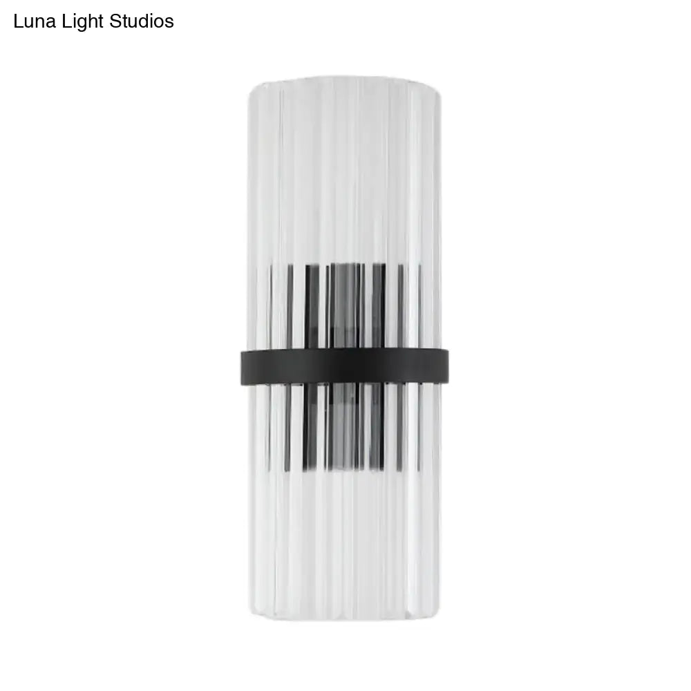 Modern black metal and crystal pipe dining room wall sconce with clear glass cylinder and e12 e14 bulb base