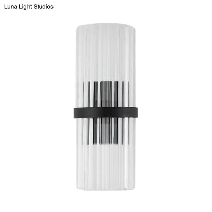 Modern black metal and crystal pipe dining room wall sconce with clear glass cylinder and e12 e14 bulb base