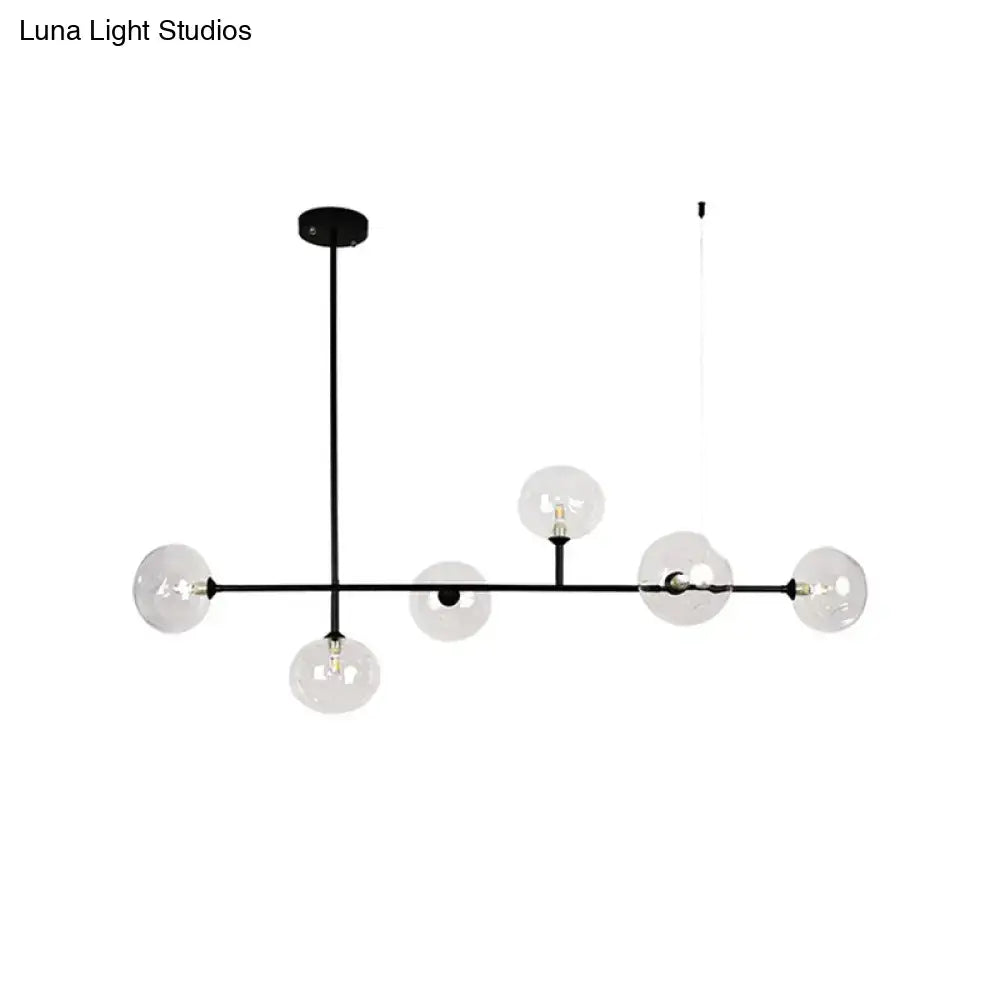 Modern black metal chandelier with clear glass globe bulbs and bulb base for stylish dining ambiance lighting