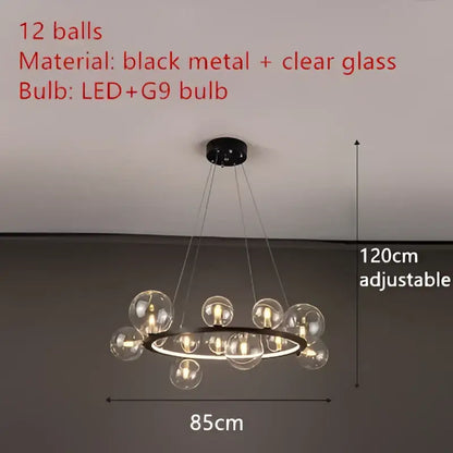 Modern black metal clear glass led chandelier with 12 spheres and g9 bulbs for dining room decorbites clear glass design