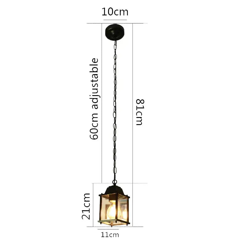 Modern black metal lantern pendant light with clear glass panels and warm glowing bulb for decorbites garden pendant