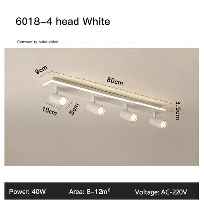 White 80cm led ceiling light with four adjustable spotlights in modern black metal decorbites led ceiling lamp style