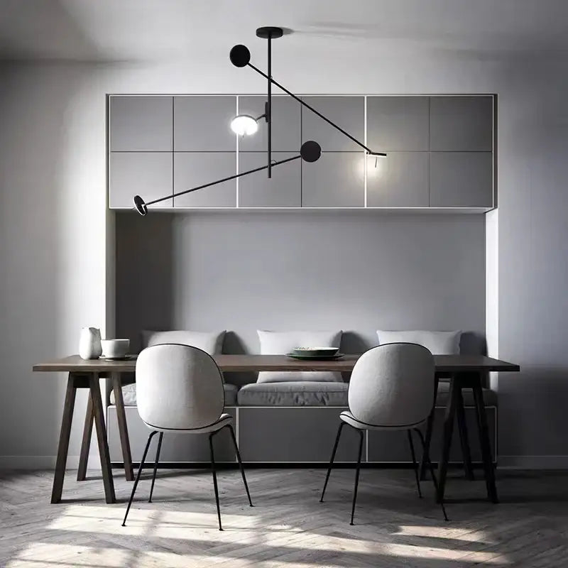 Modern black metal led chandelier with spherical light fixtures designed for living room decorbites black metal style