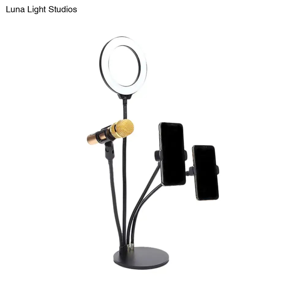 Modern black metal led circle mirror bedroom stand with flash lighting and multi-functional streaming ring light mount