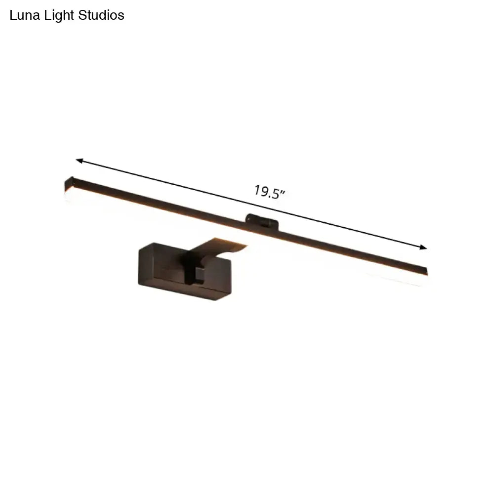 Modern black metal led light fixture with warm white light, sleek matte finish, wall-mounted for bathroom use