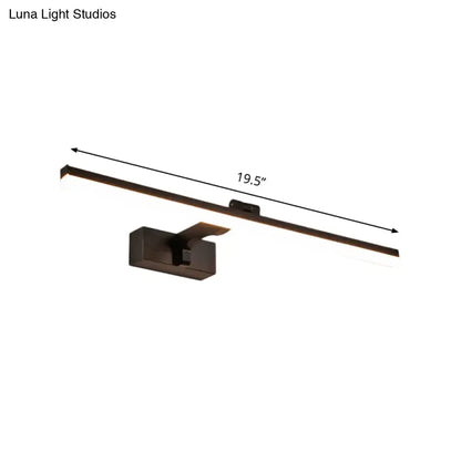 Modern black metal led light fixture with warm white light, sleek matte finish, wall-mounted for bathroom use