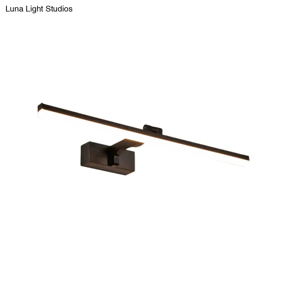 Modern black metal led light fixture with warm white light and matte finish designed for bathroom wall mounting