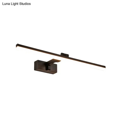 Modern black metal led light fixture with warm white light and matte finish designed for bathroom wall mounting