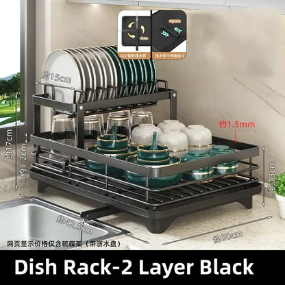 Modern black metal multi tier kitchen counter organizer rack with a sleek two-layer design for decorbites kitchen counter