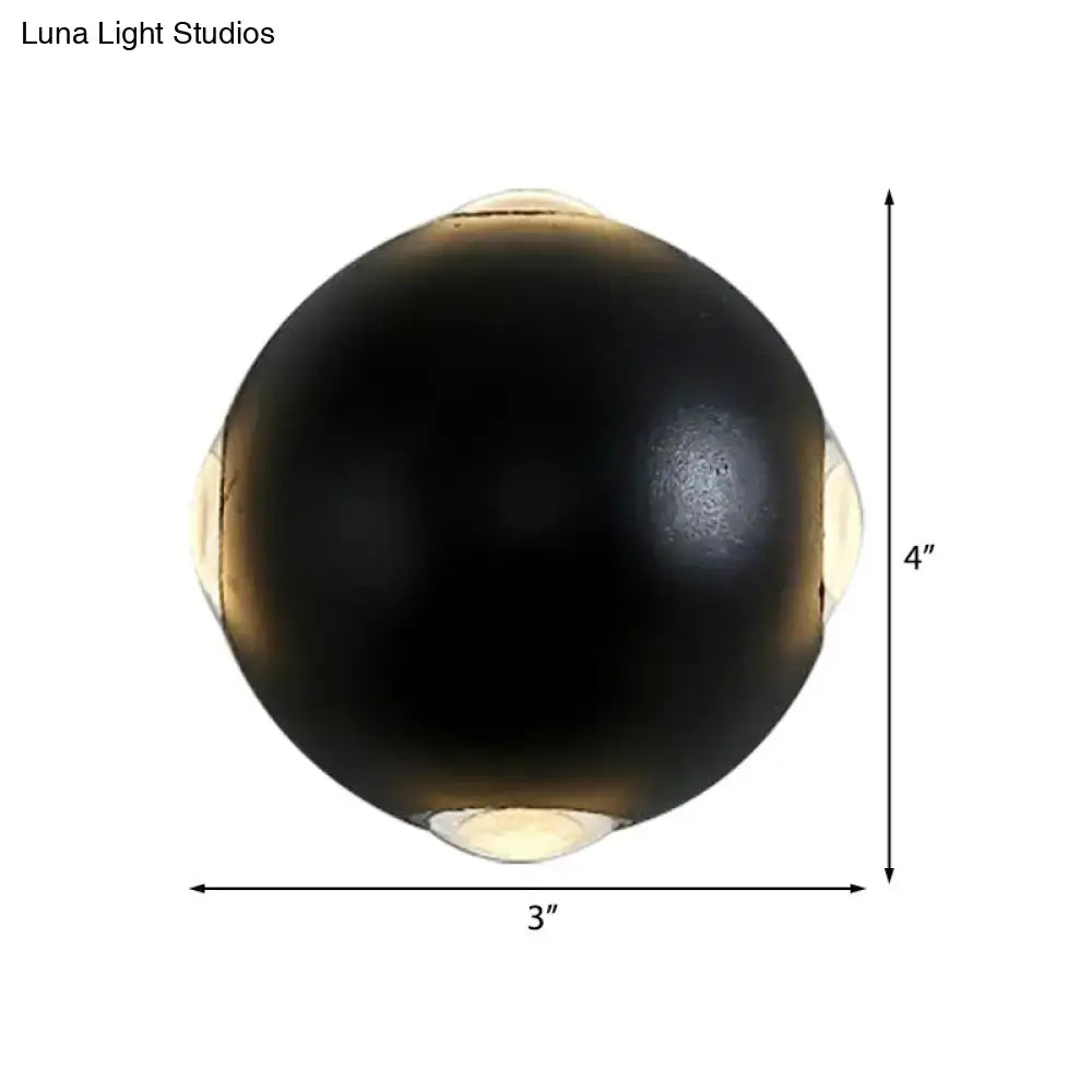 Modern black metal wall light outdoor spherical sconce with direct wired electric and warm glowing led accents
