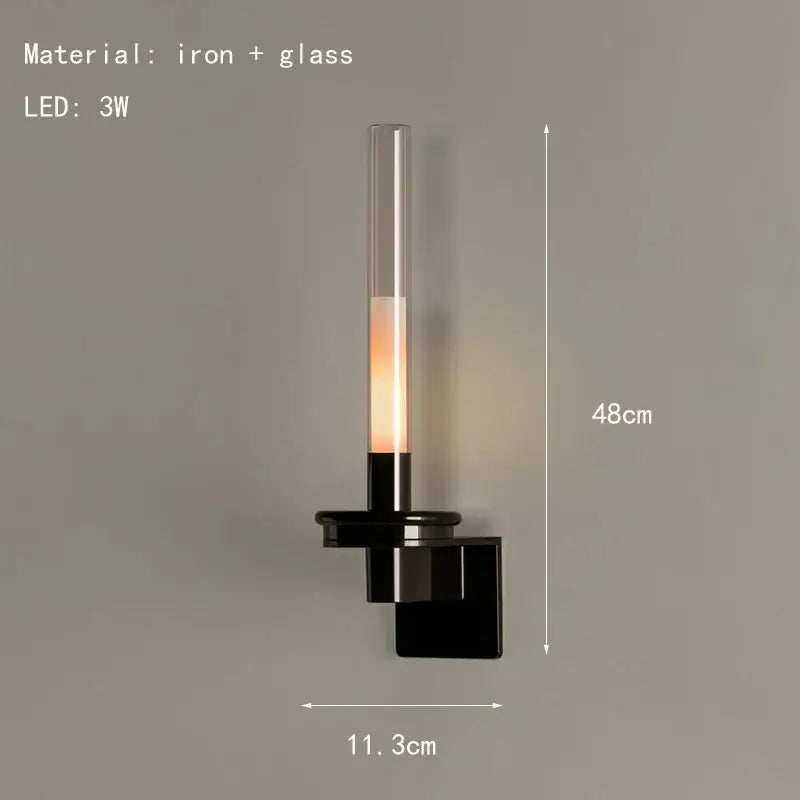 Modern black metal wall light with clear glass shade and 3w led for bedroom illumination