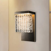 Modern black metal wall sconce with crystal prism clear textured glass panels for living room inch fixture lighting
