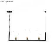 Decorbites modern black metallic linear chandelier pendant light with three candle-style led bulbs and clear glass accents