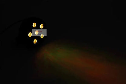 Modern black mini led flat par lights with five glowing amber bulbs for party room sound activated use