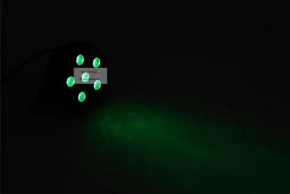 Modern black mini led flat par light with five green lights projecting a soft glow for party room sound activation