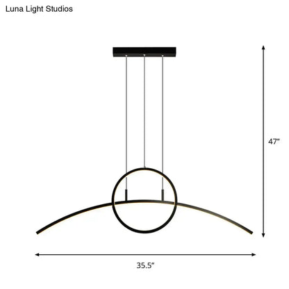 Modern black aluminum arch chandelier with circular ring and curved arm design compatible with 220v-240v bulb base