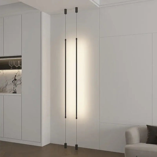 Modern black minimalist led floor lamp with two vertical illuminated rods for living room lighting