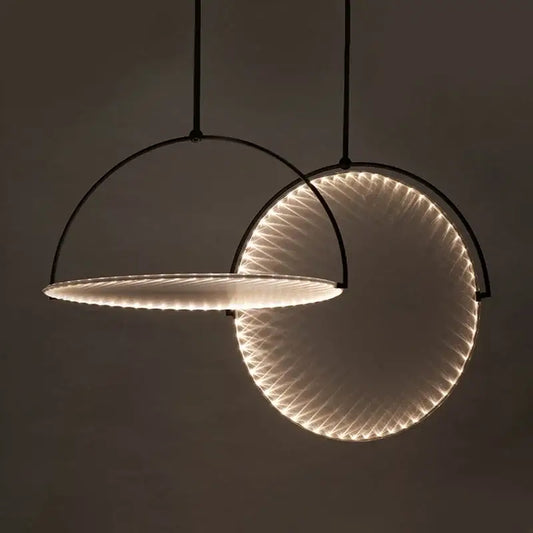 Modern black minimalist led pendant light with sleek metal frame and textured glowing panels for living room use