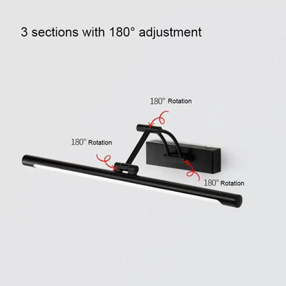 Modern black minimalist led wall lamp with three adjustable sections for bathroom vanity lighting