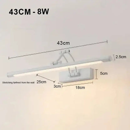 Modern black minimalist led wall lamp with white led adjustable arms and sleek design for bathroom vanity lighting