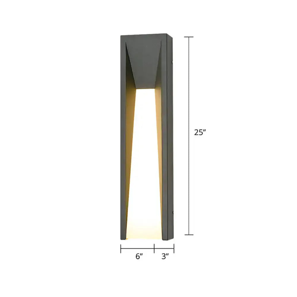 Modern gray outdoor wall light with sleek angular design and warm led lighting for minimalist courtyard use