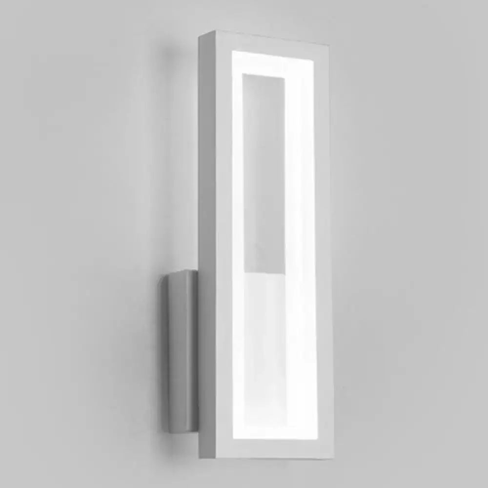 Modern white rectangular led wall sconce with acrylic shade and frosted glass panel for minimalist bedside lighting