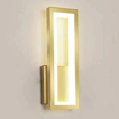 Modern black minimalist led wall sconce with gold finish acrylic shade and vertical bedside lighting strip