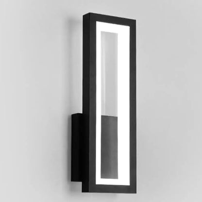 Modern black minimalist led wall sconce with acrylic shade and illuminated vertical panel for bedside lighting