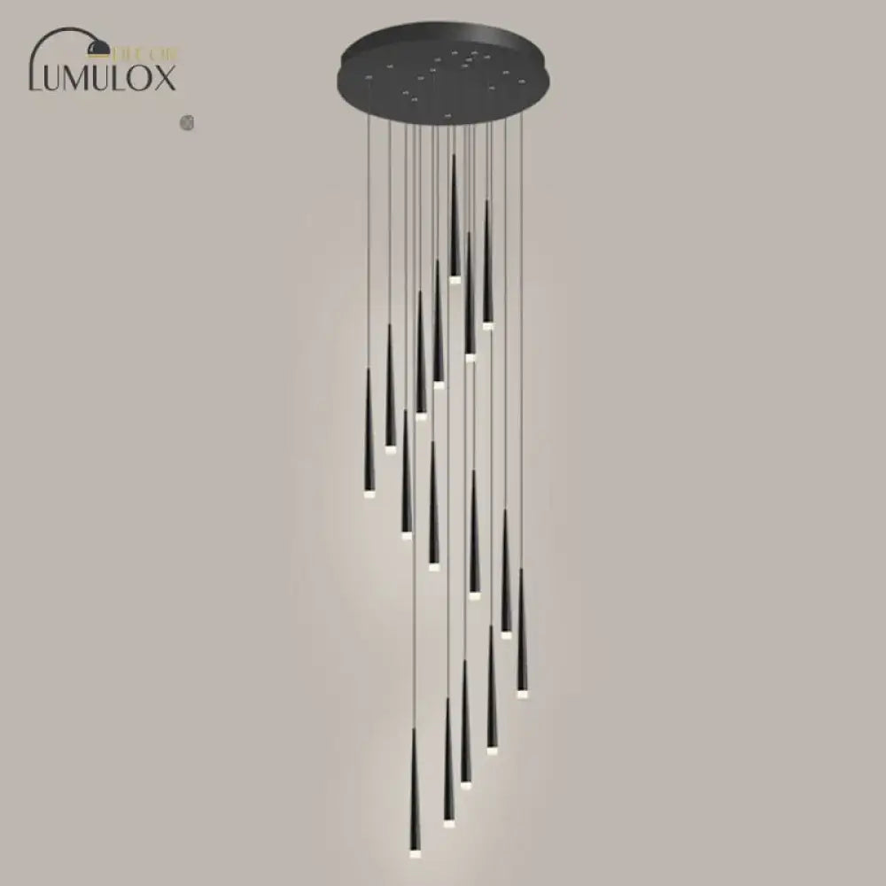 Black modern minimalist metallic multi ceiling light with tapered led lights and acrylic shade suspended from circular mount