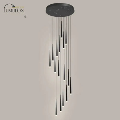 Black modern minimalist metallic multi ceiling light with tapered led lights and acrylic shade suspended from circular mount