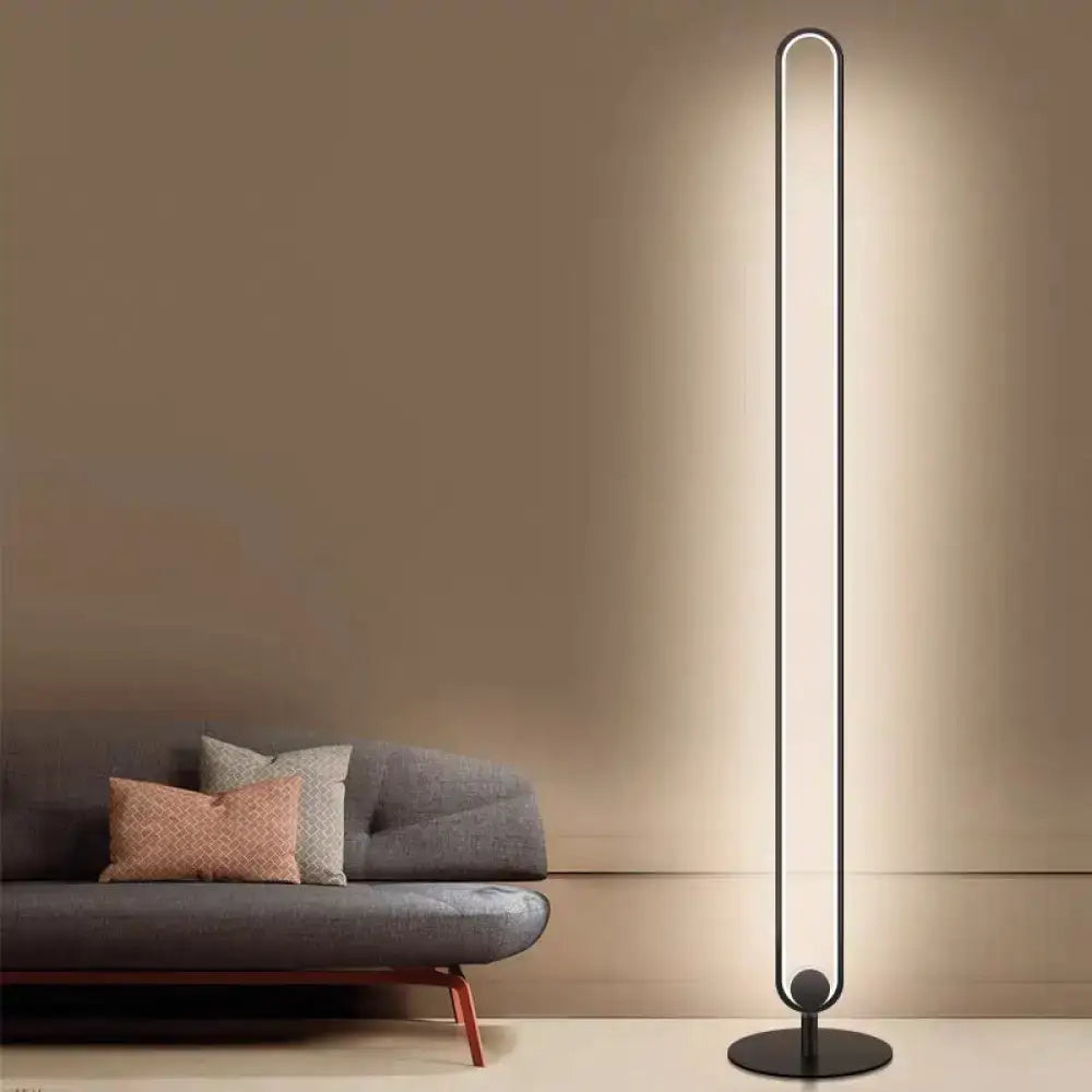 Decorbites™ modern black metal floor lamp with acrylic oval frame and adjustable warm white natural light for bedside use