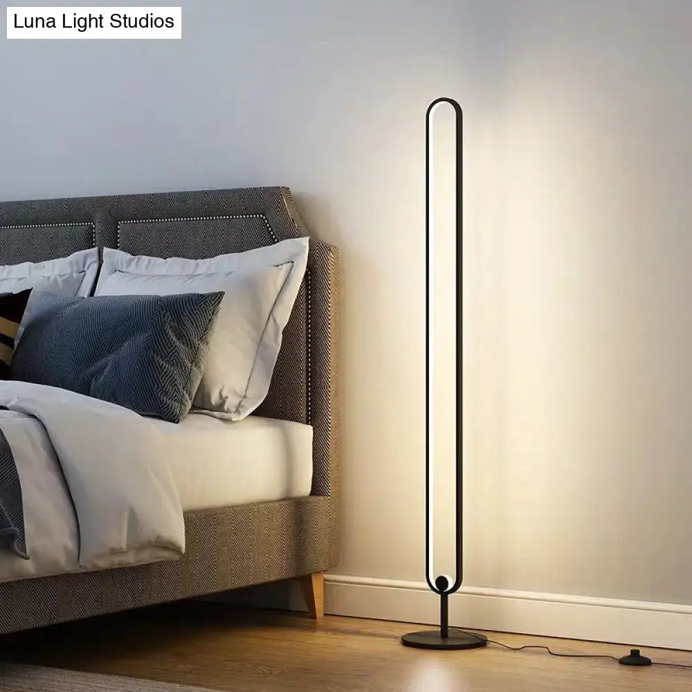 DecorBites modern black acrylic floor lamp with sleek oval frame and adjustable warm white natural light 220v-240v 110v-120v