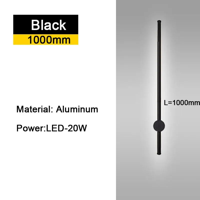 Black 1000mm aluminum rotatable led wall sconce with sleek cylindrical design and circular accent for bedroom use