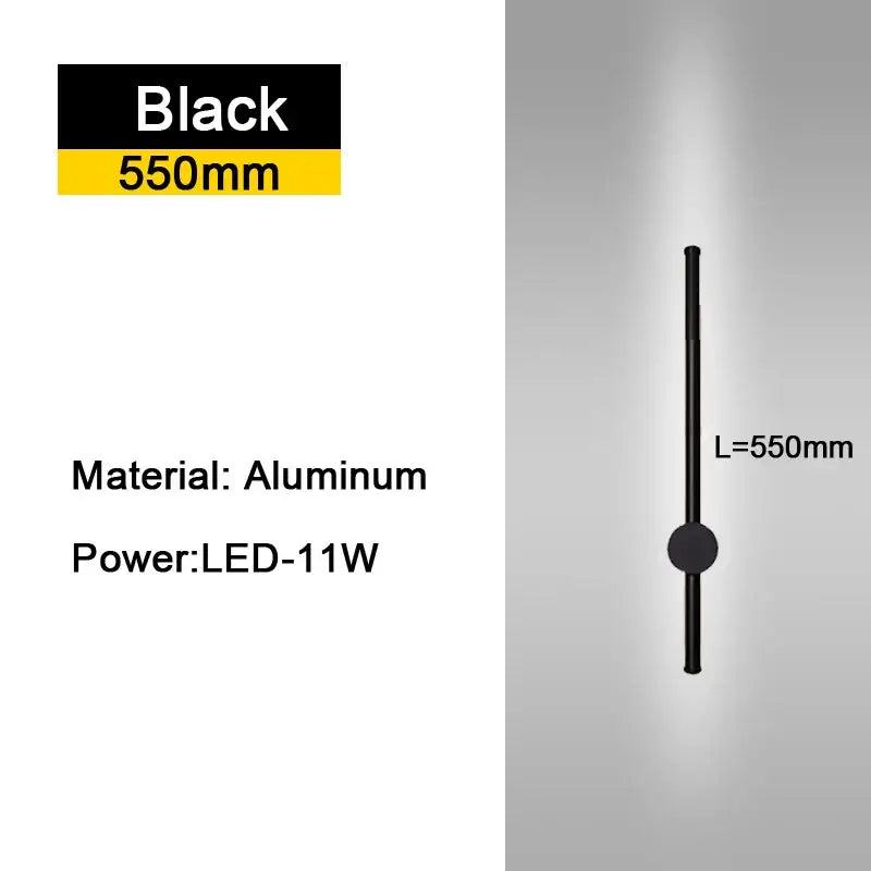 Black 550mm aluminum rotatable led wall sconce with sleek cylindrical design and circular accent for modern bedrooms