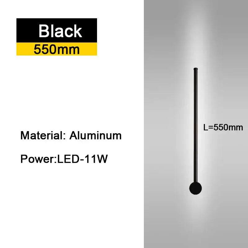 Modern black 550mm aluminum rotatable led wall sconce designed as minimalist led wall lights for bedroom use