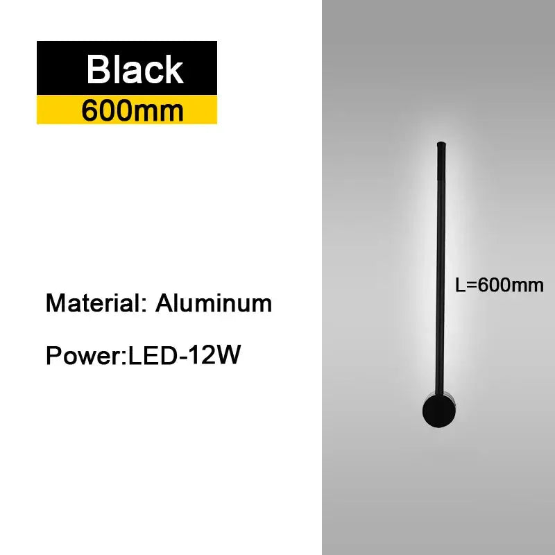 Modern black 600mm aluminum rotatable led wall sconce designed as minimalist led wall lights for bedroom use