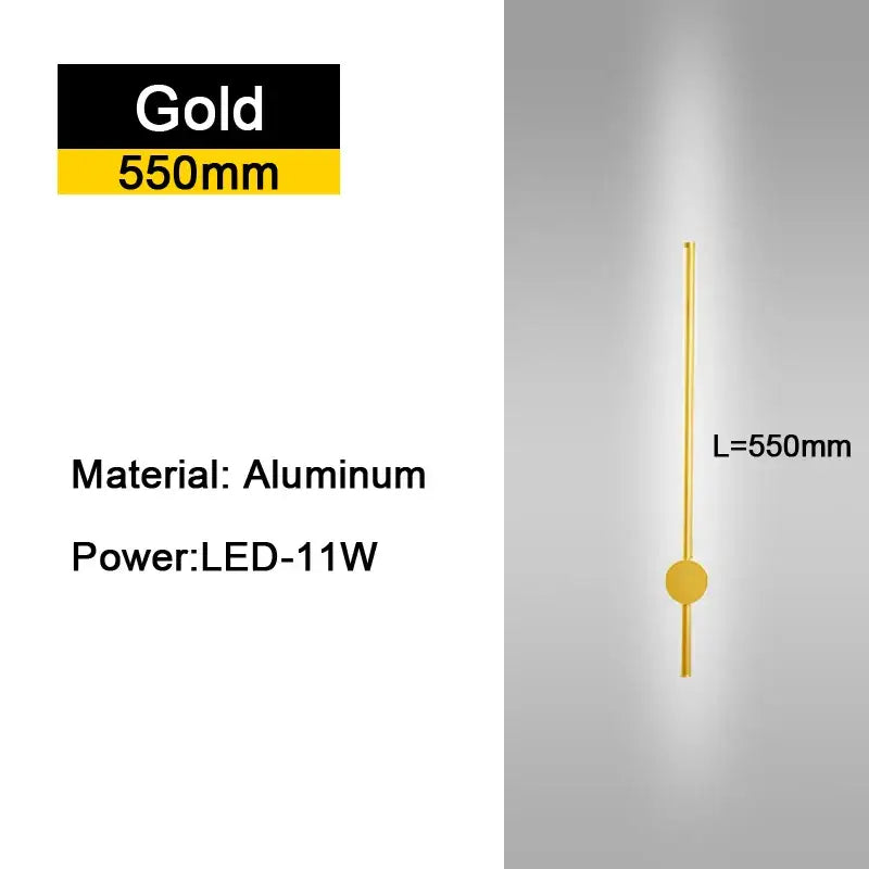 Modern black rotatable led wall light with gold-finished aluminum rod and circular accent for bedroom lighting