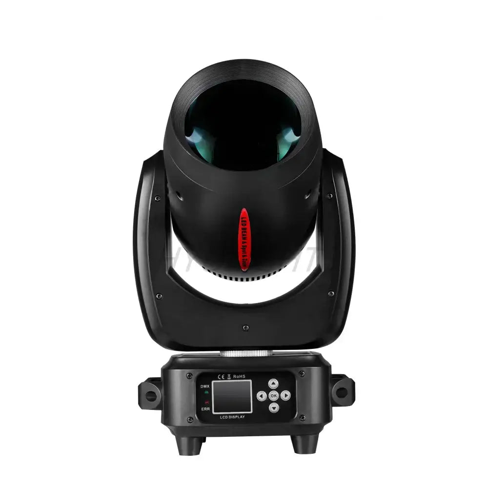 Modern black moving head light spotlight with sleek cylindrical lens housing and lcd control panel for party room use