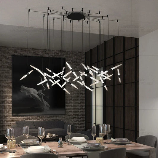 Modern Black Multi-Light Stairwell Pendant Light