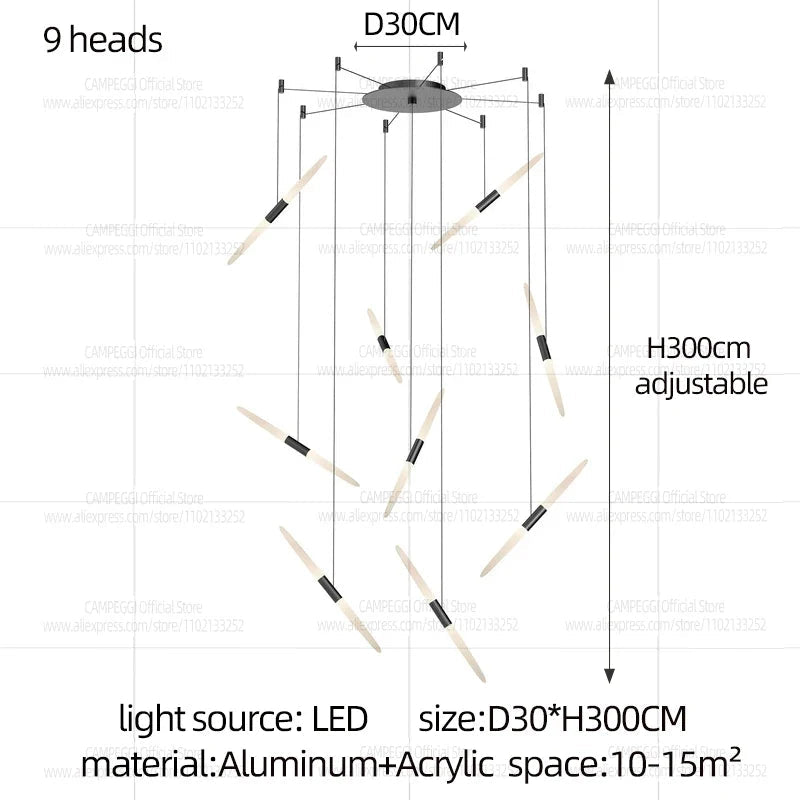 Modern Black Multi-Light Stairwell Pendant Light - Decorbites