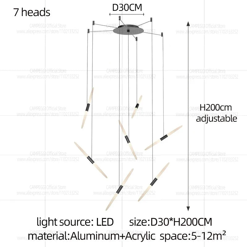 Modern Black Multi-Light Stairwell Pendant Light - Decorbites