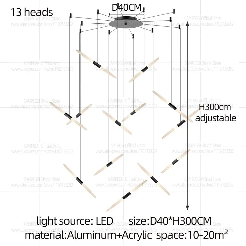 Modern Black Multi-Light Stairwell Pendant Light - Decorbites