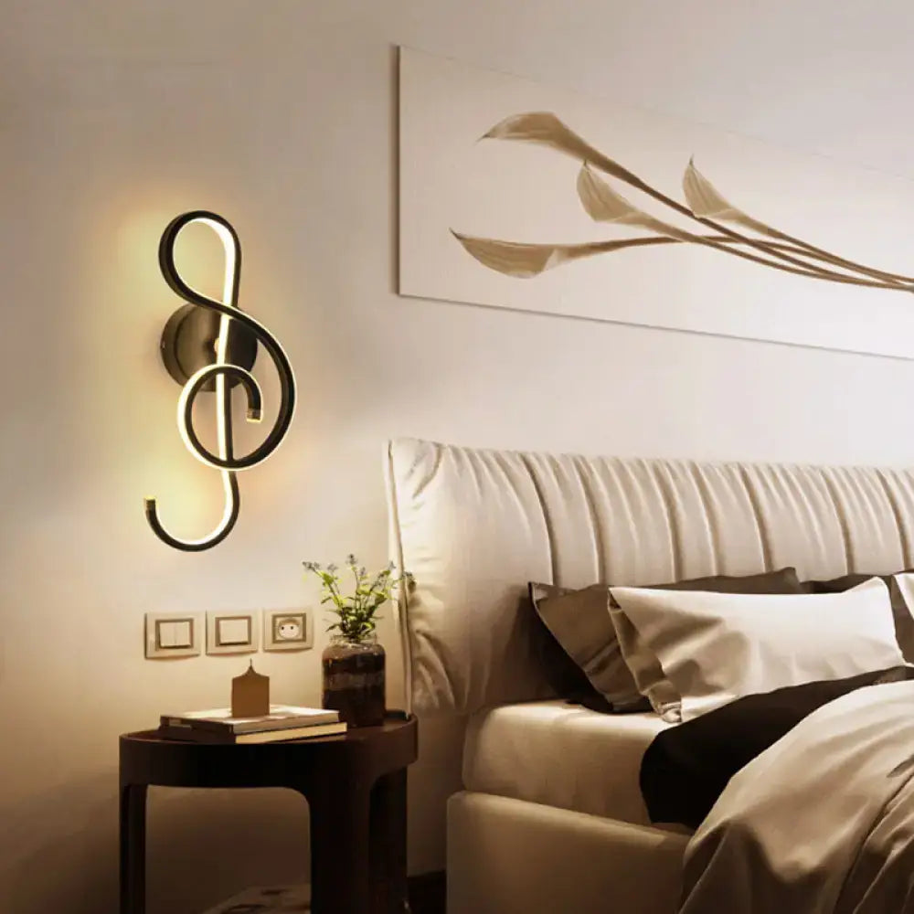 Modern black and gold led wall lamp with music note design for living room wall light decor and ambiance lighting