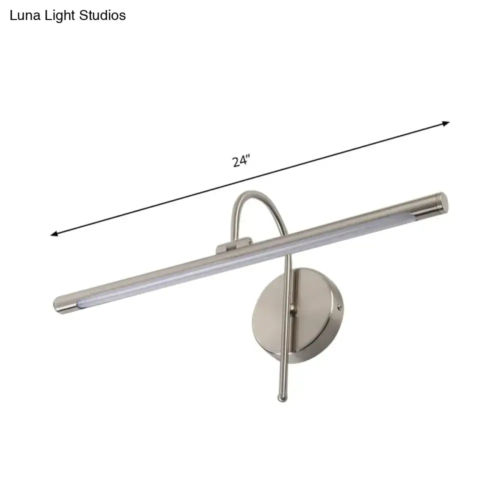 A sleek 24-inch modern led wall lamp with brushed nickel finish and curved arm for bathroom vanity lighting