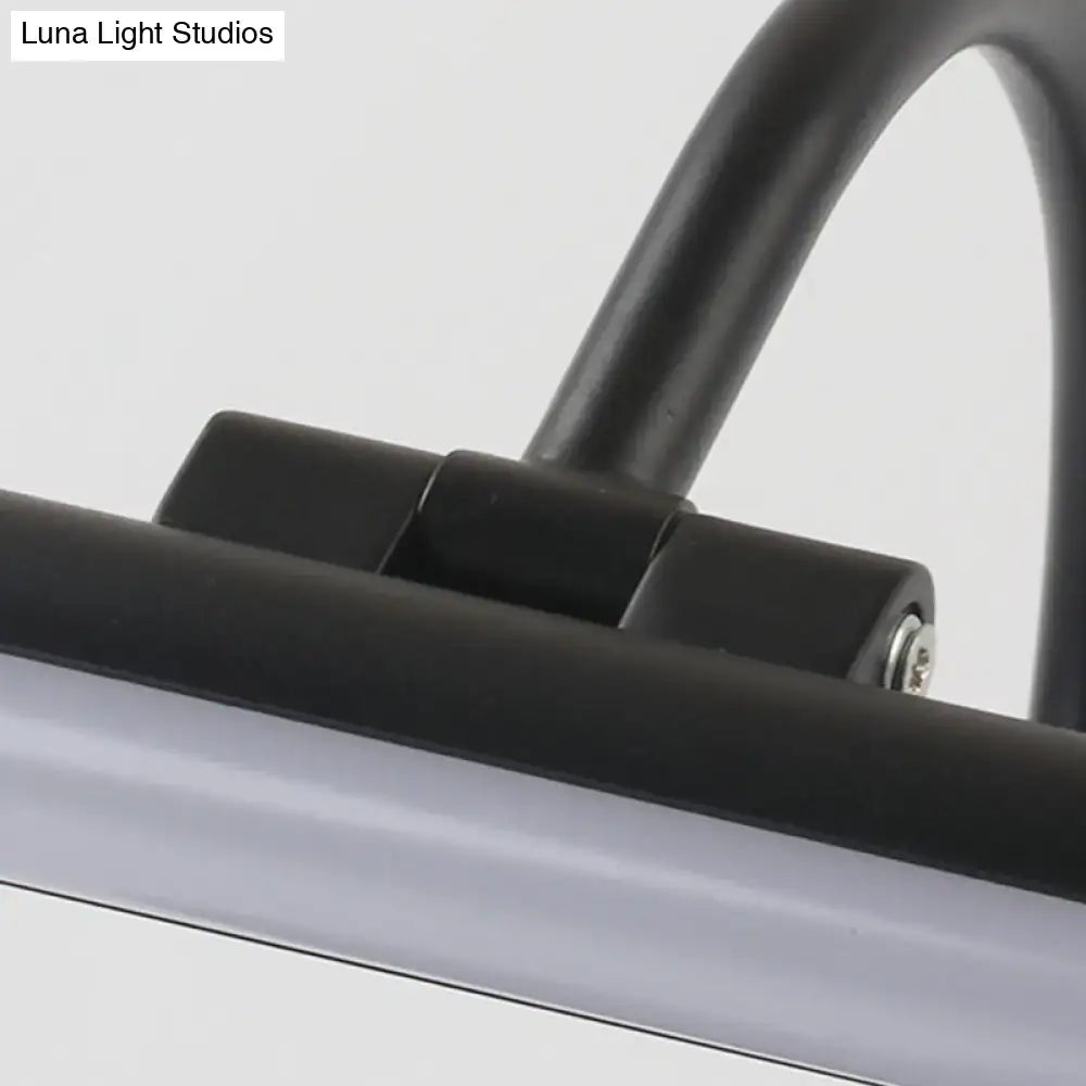 Modern black led wall lamp with metal shade and silver led light bar designed for bathroom vanity use