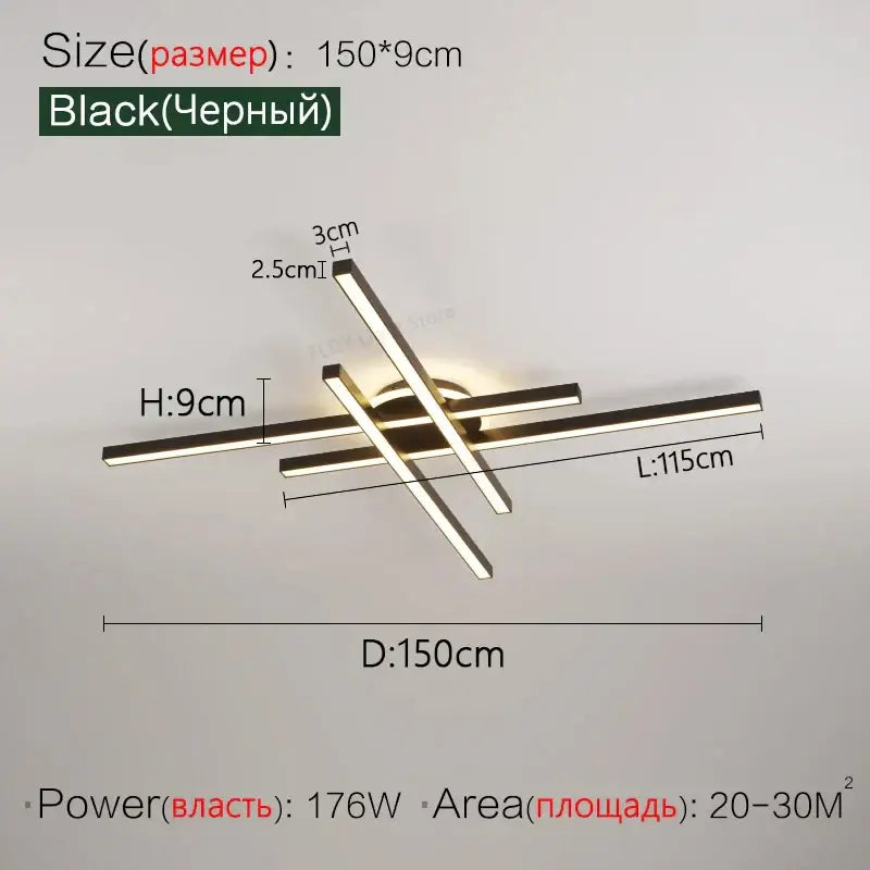Modern black nordic led ceiling chandelier featuring sleek intersecting rectangular bars and a central circular base for living room decorbites nordic led