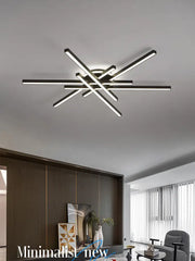 Modern black nordic led ceiling chandelier with intersecting rectangular bars for living room decorbites nordic led lighting