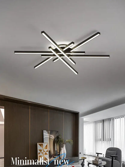 Modern black nordic led ceiling chandelier with intersecting rectangular bars for living room decorbites nordic led lighting