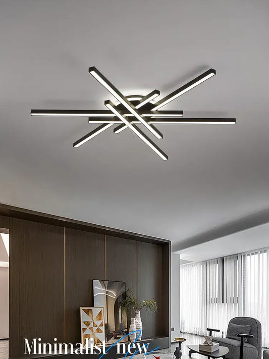Modern black nordic led ceiling chandelier with intersecting rectangular bars for living room decorbites nordic led lighting