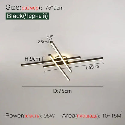 Modern black minimalist nordic led ceiling chandelier with sleek rectangular bars and central glowing led panel for living room decorbites nordic led